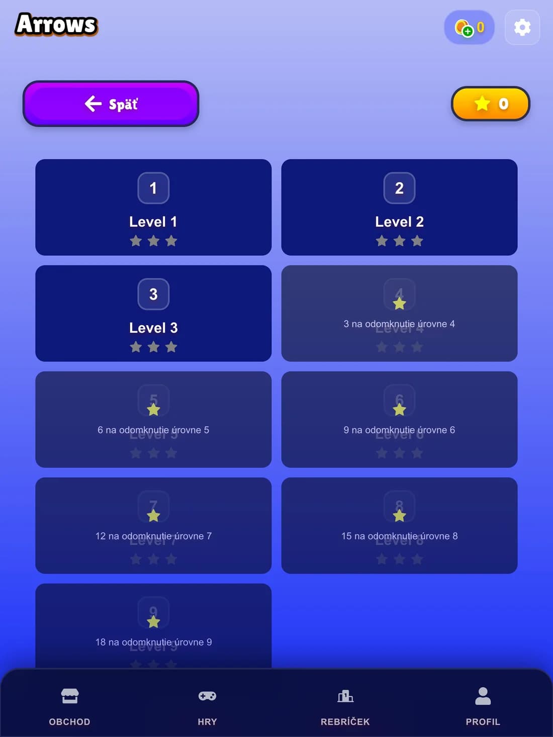 Výber úrovne vo výzvach
