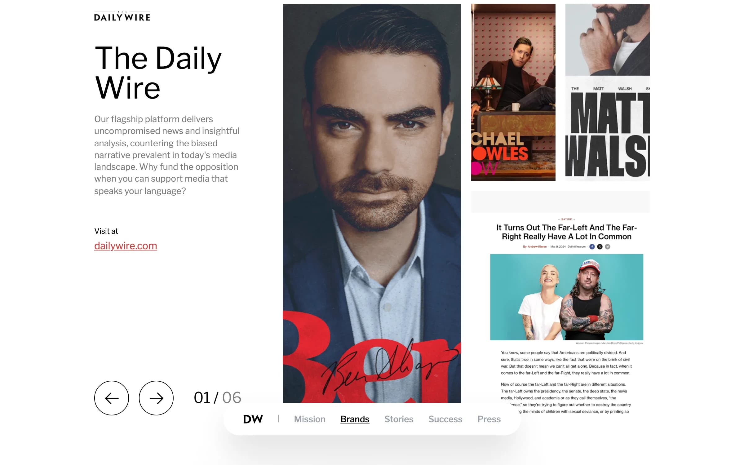 Karusel značiek predstavujúci The Daily Wire fotografiou a textom